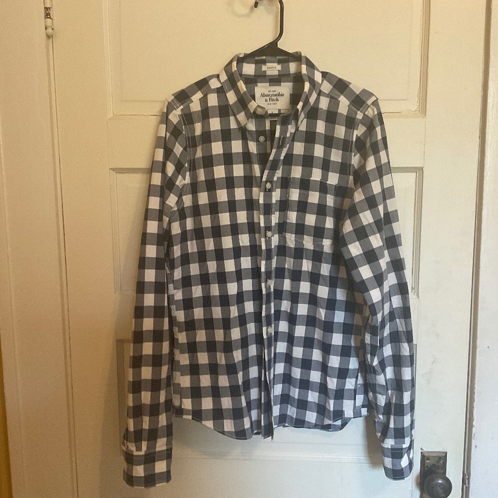Abercrombie & Fitch Mens Large Muscle Fit Plaid Button Down Shirt Navy